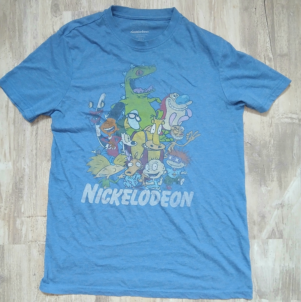 Nickelodeon Mens Small Blue 90's Retro Favorites Graphic T-Shirt
